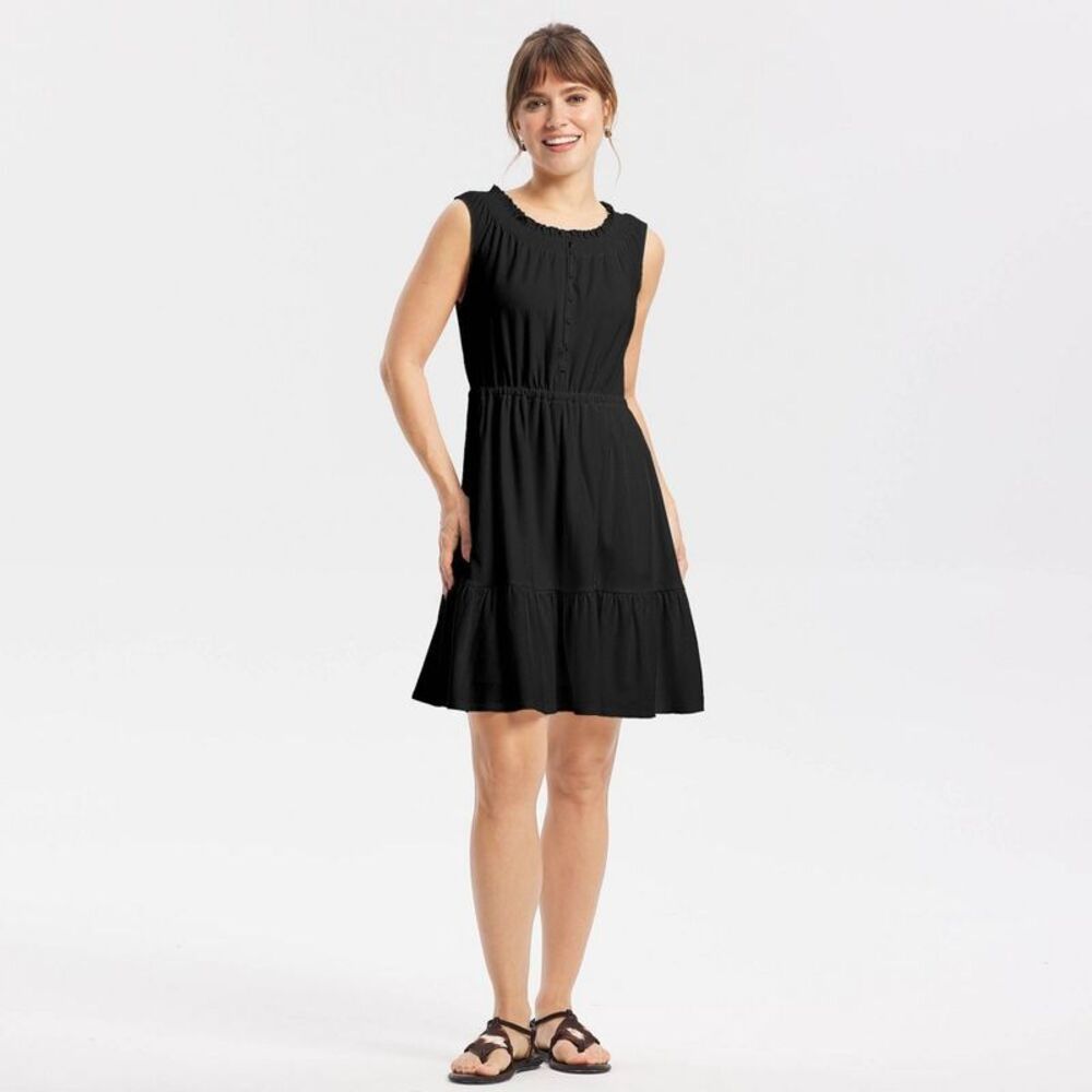 Women's Smocked Neck Tiered Mini Dress - Universal Thread Black S